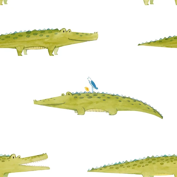 Akvarell krokodil vektor mönster — Stock vektor