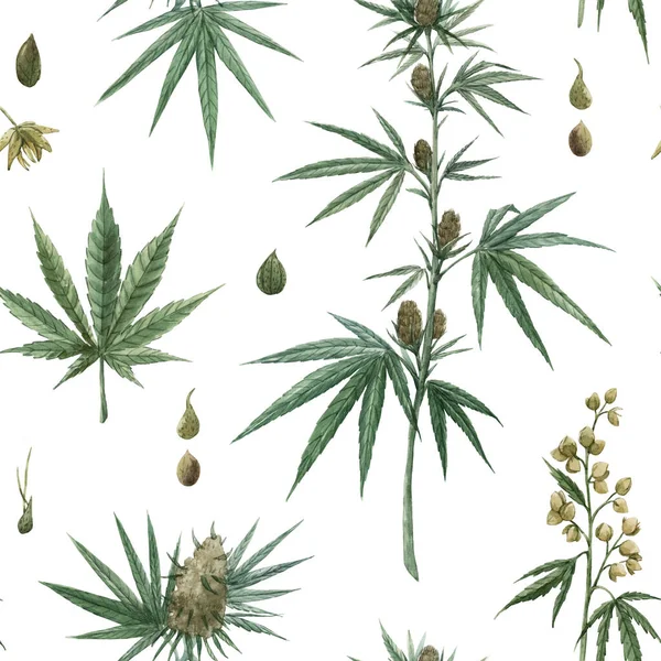 Prachtige aquarel medicinale marihuana naadloos patroon. Natuurlijke therapeutische drug. — Stockfoto