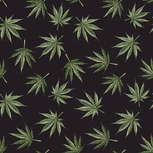 Vacker akvarell medicinsk marijuana sömlöst mönster. Naturligt terapeutiskt läkemedel. — Stockfoto