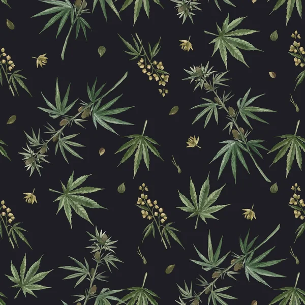 Magnifique vecteur aquarelle médicale marijuana modèle sans couture. Médicament thérapeutique naturel . — Image vectorielle