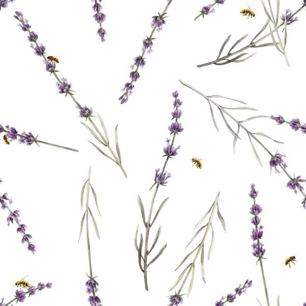 Bella vettoriale acquerello floreale modello senza soluzione di continuità con fiori di lavanda. Illustrazione delle scorte . — Vettoriale Stock