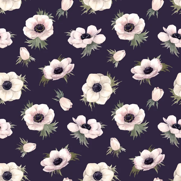 Beautiful vector watercolor floral seamless pattern with anemone flowers. Stock illustration. — Stock Vector