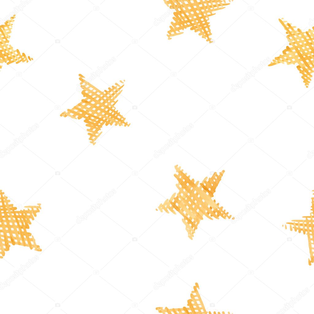 Beautiful vector seamless pattern with watercolor hand drawn stars. Starry sky. Stock Illustration.