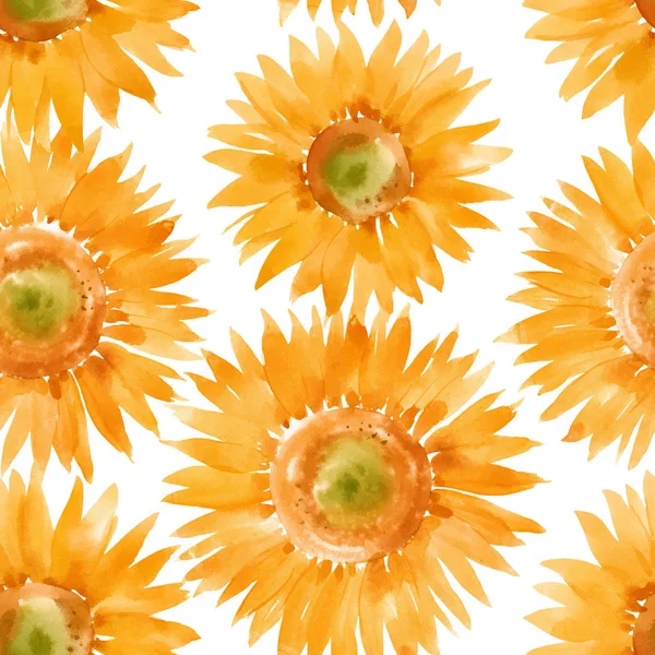 Schöne Vektor nahtlose Muster mit Aquarell handgezeichneten Sonnenblumen. Börsen-Sommer. — Stockvektor