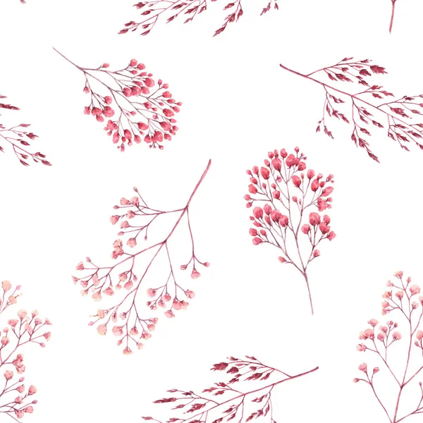 Beautiful seamless pattern with watercolor herbarium wild dried grass in pink and yellow colors. Stock illustration. — 스톡 사진