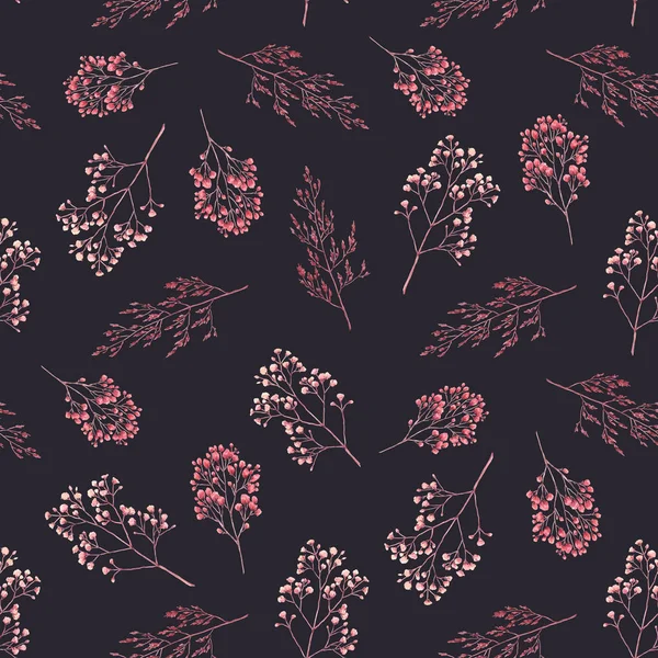 Krásný bezešvý vzor s akvarelem herbář divoké sušené trávy v růžových a žlutých barvách. Stock illustration. — Stock fotografie
