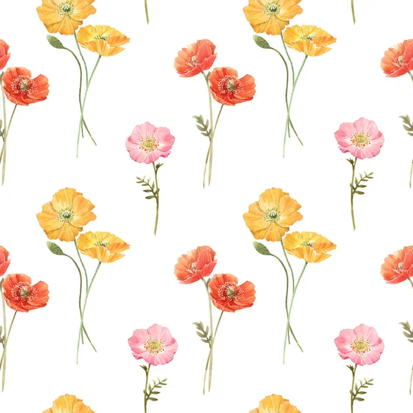 Beau motif floral d'été sans couture avec aquarelle dessinée à la main champ fleurs sauvages. Illustration de stock . — Photo