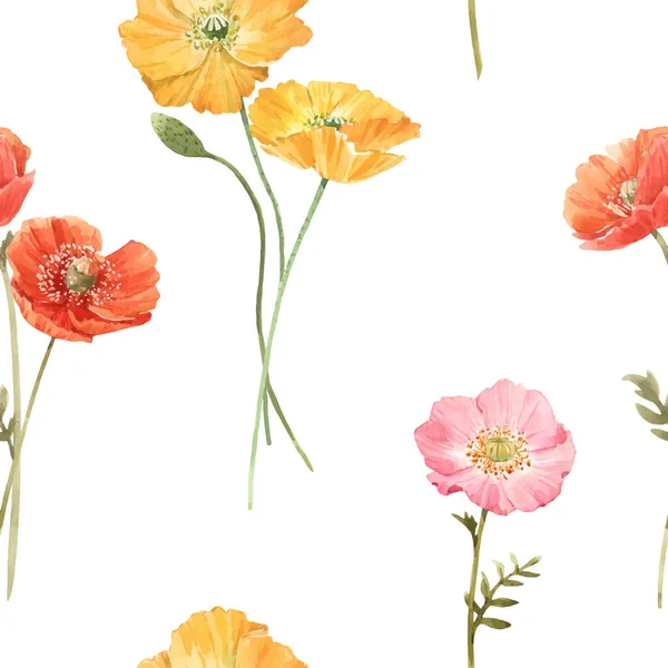 Όμορφο διάνυσμα floral καλοκαίρι απρόσκοπτη μοτίβο με ακουαρέλα χέρι που πεδίο άγρια λουλούδια. Εικονογράφηση αποθέματος. — Διανυσματικό Αρχείο