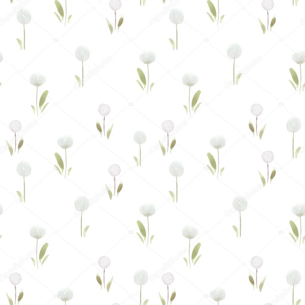 Beautiful floral summer seamless pattern with watercolor hand drawn field abstract flowers. Stock illustration.