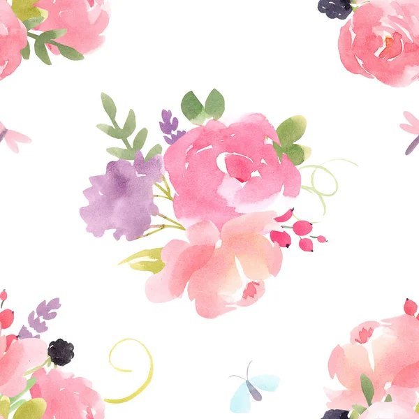 Beau motif floral d'été sans couture avec aquarelle dessinée à la main des fleurs abstraites de champ. Illustration de stock . — Photo