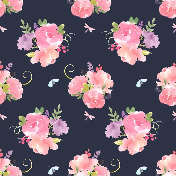 Beau motif floral d'été sans couture avec aquarelle dessinée à la main des fleurs abstraites de champ. Illustration de stock . — Photo