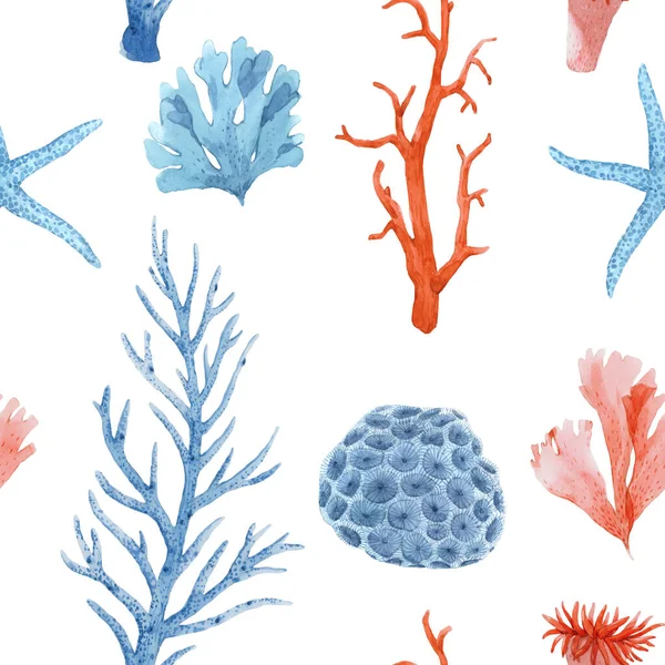 Безмордонный узор с подводной акварелью морской жизни. Иллюстрация . — стоковое фото