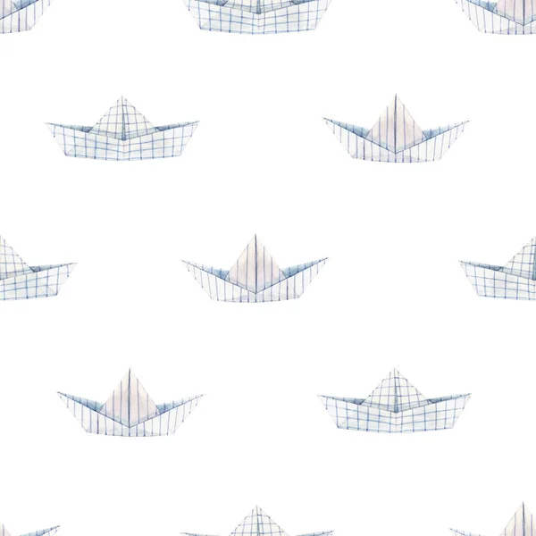 Hermoso patrón sin costuras con barcos de papel acuarela. Ilustración general . —  Fotos de Stock