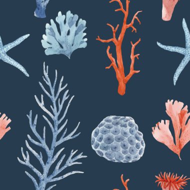 Su altında suluboya deniz hayatı olan mükemmel bir vektör deseni. Stok illüstrasyonu.