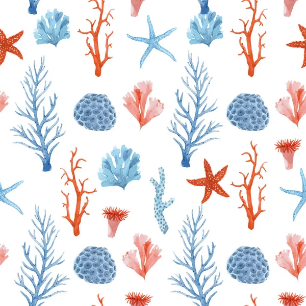 Beautiful vector seamless pattern with underwater watercolor sea life. Stock illustration. — Stock Vector