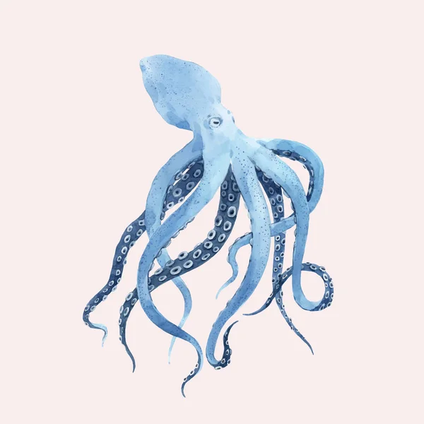 Beautiful vector underwater watercolor octopus stock illustration. — Stock Vector