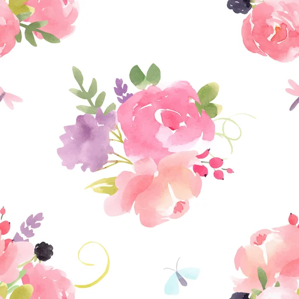 Beau vecteur floral d'été motif sans couture avec aquarelle dessinée à la main des fleurs abstraites de champ. Illustration de stock . — Image vectorielle