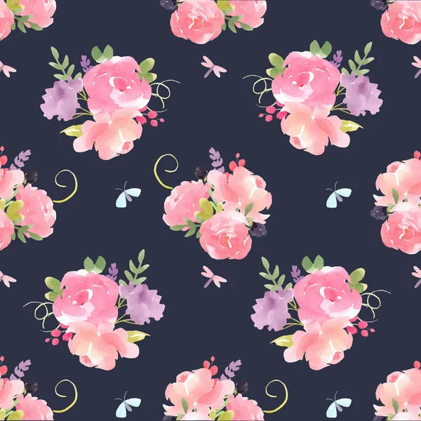 Beau vecteur floral d'été motif sans couture avec aquarelle dessinée à la main des fleurs abstraites de champ. Illustration de stock . — Image vectorielle