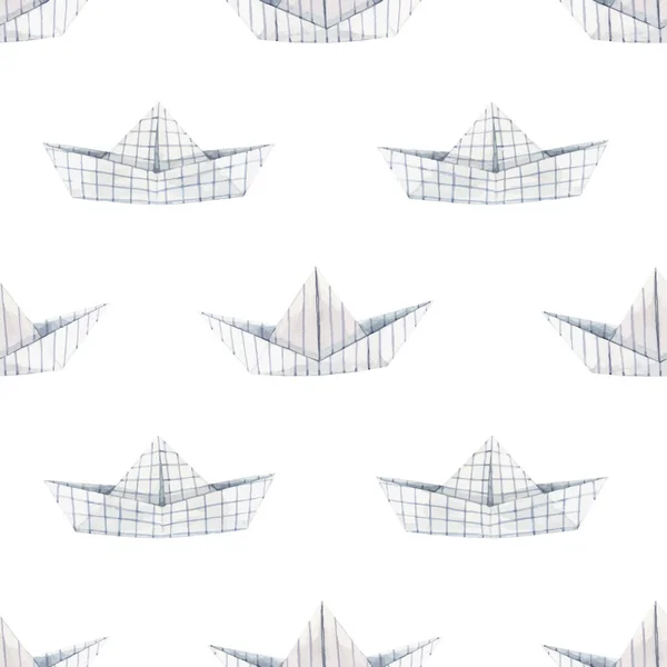 Hermoso patrón sin costura vector con barcos de papel acuarela. Ilustración general . — Archivo Imágenes Vectoriales