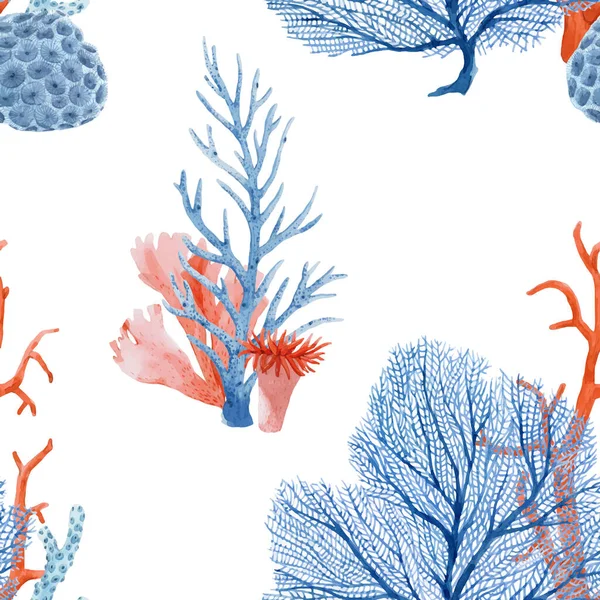 Гарний безшовний візерунок з підводними акварельними морськими життєвими коралами. Стокова ілюстрація . — стоковий вектор