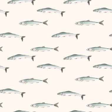 Suluboya balıklı, kusursuz bir desen. Stok illüstrasyonu.