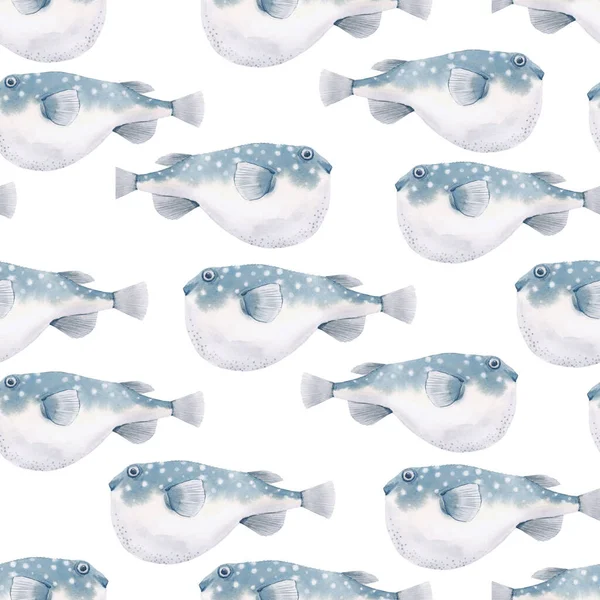 水彩の世界の魚と美しいシームレスなパターン。ストックイラスト. — ストック写真