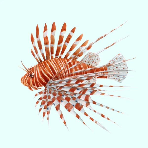 Beautiful vector stock illustration with watercolor hand drawn lion fish. — Stock Vector