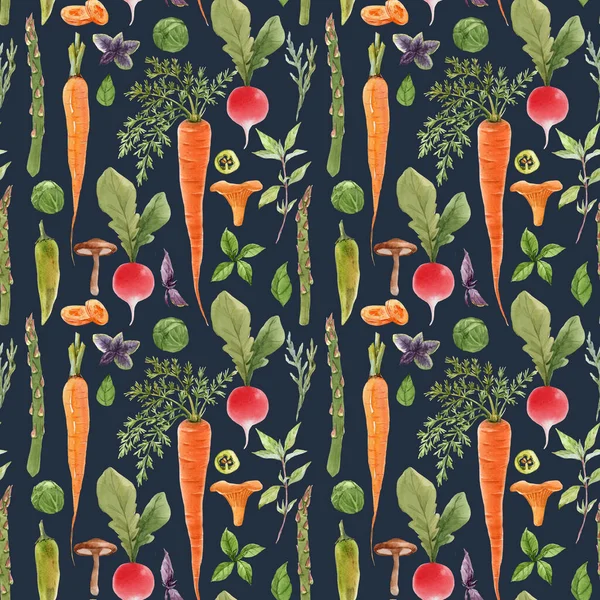 Belo padrão sem costura com aquarela mão desenhada legumes. Ilustração de estoque. Pintura alimentar saudável . — Fotografia de Stock