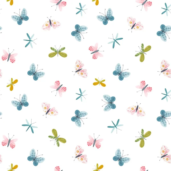 Magnifique motif vectoriel sans couture avec aquarelle dessiné à la main papillons mignons. Illustration de stock . — Image vectorielle