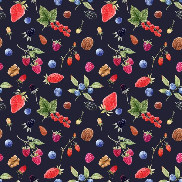 Beautiful seamless pattern with watercolor hand drawn berry paintings. Stock illustration. — Stock Photo, Image