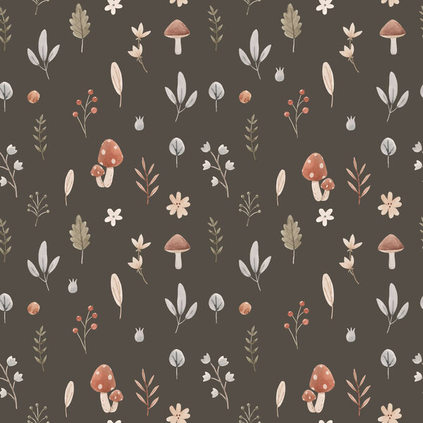 Beautiful seamless pattern with cute hand drawn forest paintings. Stock baby illustration.