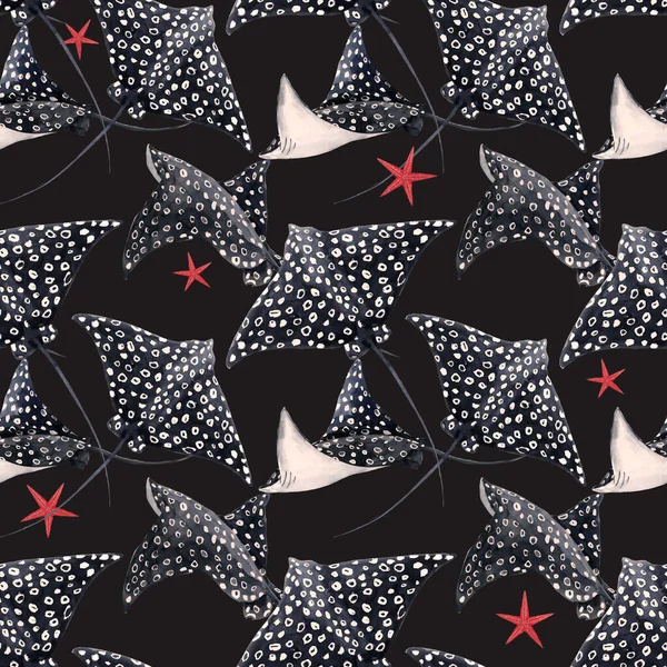Schöne nahtlose Muster mit Aquarell handgezeichneten Rampenfischen. Archivbild. — Stockfoto