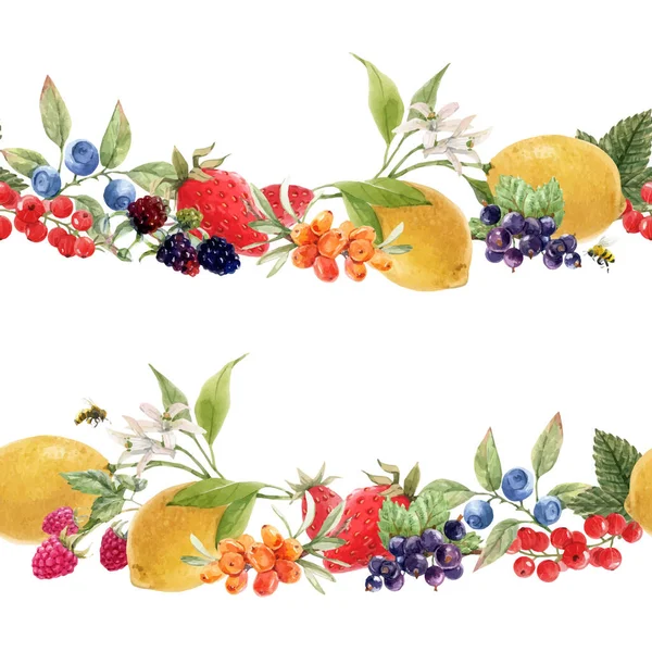 Бесшовный ягодный узор с акварельными рисунками вручную. Иллюстрация . — стоковый вектор