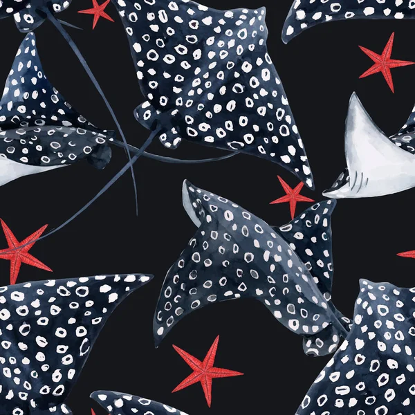 Mooi naadloos patroon met aquarel handgetekende platformvissen. Voorraadillustratie. — Stockvector