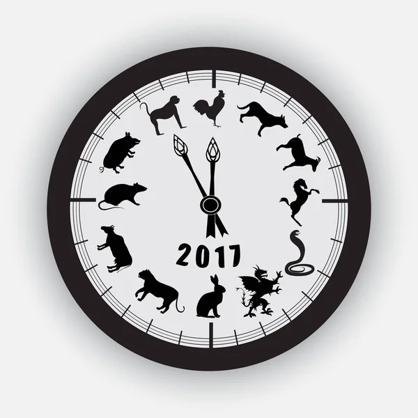 Het horloge wijzerplaat met silhouetten van dieren van de Chinese Opsl Stockillustratie