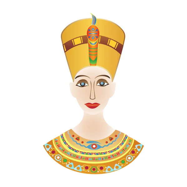 Egyptische farao Cleopatra of Nefertiti in gekleurde patronen, wit — Stockvector