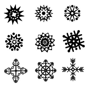 Dokuz siluetleri kar taneleri kümesi