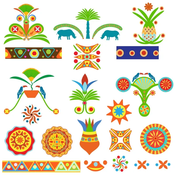 Ensemble de motifs égyptiens et africains traditionnels de couleur abstraite — Image vectorielle