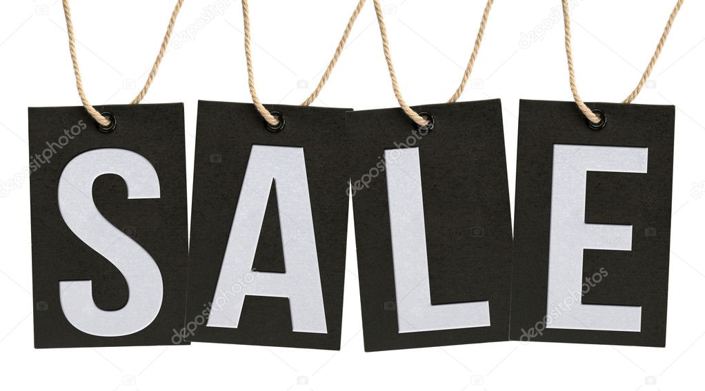 Word Sale on Tags. Isolated on White Background