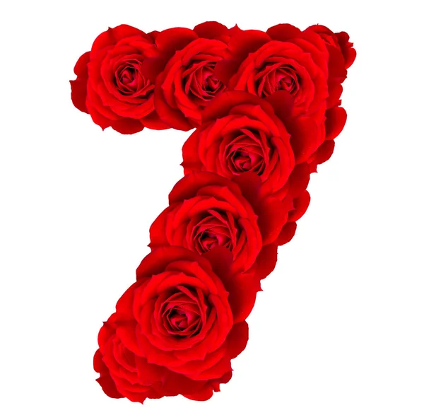 Rote Rosen Zahlen 1 aus Blüte rote Rose isoliert auf weißem Hintergrund — Stockfoto