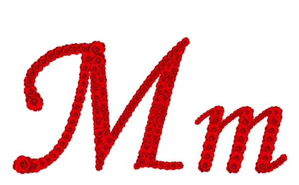 Róża alfabet - litera alfabetu M i m wykonane z czerwonej róży bloss — Zdjęcie stockowe