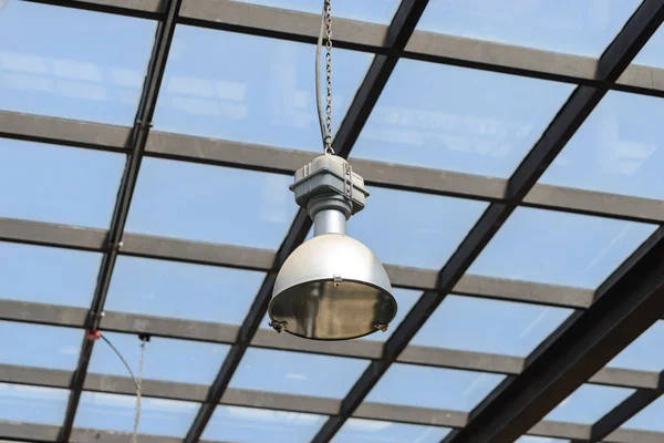 Close-up to lamp under the Glasshouse lights — Stock Photo, Image