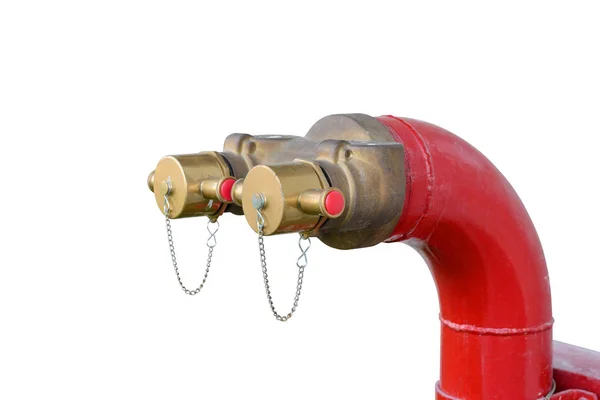 Colector de boca de incendios de dos válvulas de salida de agua. aislado sobre fondo blanco — Foto de Stock