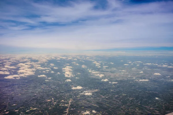 Bird eye view of residential landed early in Thailand. Aerial view from the window of an airplane — Stock Photo, Image