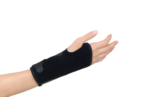 Women hand with wrist splint for right hand isolated on white ba — Stock Photo, Image