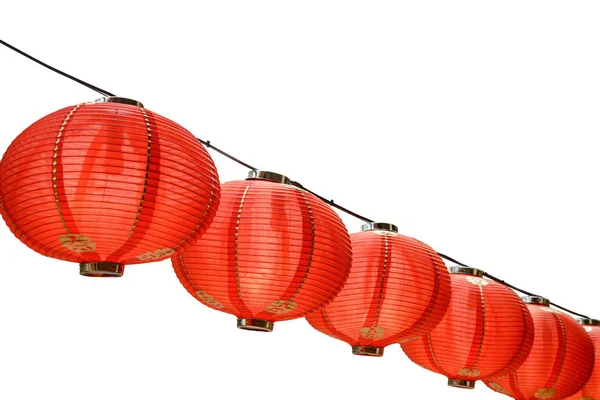 Red Chinese lanterns decoration for Chinese new year celebration isolated on white with clipping path — Stock Photo, Image