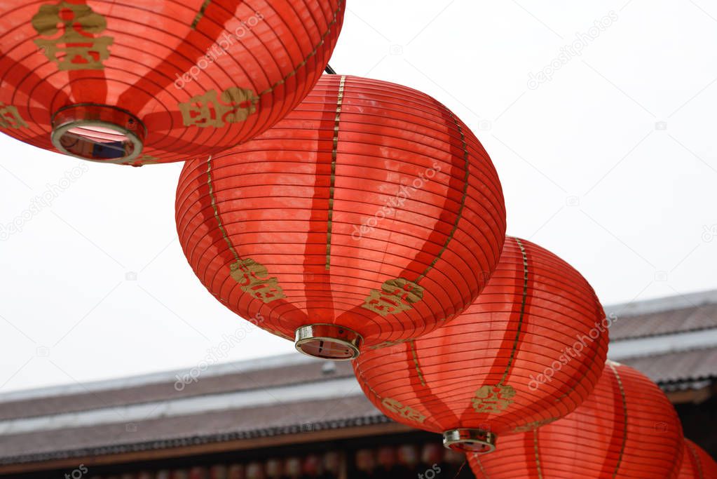 Red Chinese lanterns decoration for Chinese new year celebration