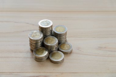 Para sikke yığını kopya alanı - finans, iş kavramı ile