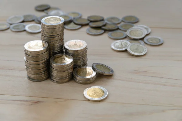 Para sikke yığını kopya alanı - finans, iş kavramı ile — Stok fotoğraf