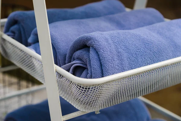Selective focus to rolled blue towels - Relax time